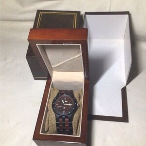 Bewell Mens Wristwatch brown & black wood wooden watch analog